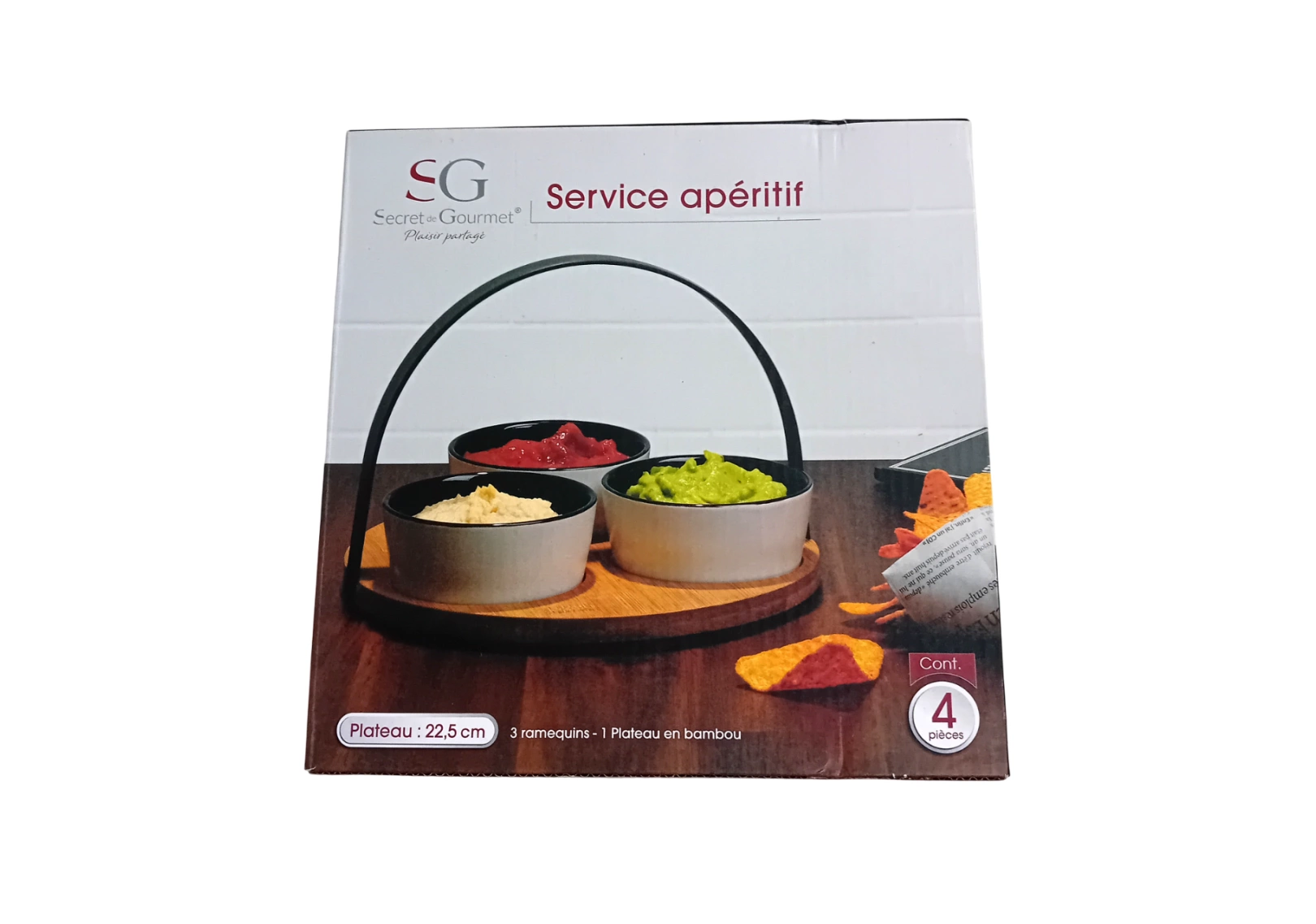 Secret De Gourmet - Set Apéritif 4 Pièces Ardoise Naturelle 35cm - Planche, Coupelles Et Accessoires Élégants