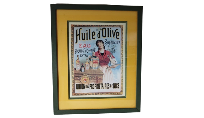 Affiche publicitaire encadrée "Huile d'Olive" - De face